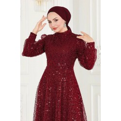 TESETTÜR PAYETLİ TÜL  ABİYE - BORDO