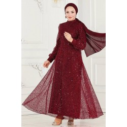 TESETTÜR PAYETLİ TÜL  ABİYE - BORDO