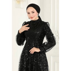 TESETTÜR PAYETLİ TÜL ABİYE SİYAH