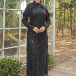 TESETTÜR BONCUKLU TÜYLÜ ABİYE SİYAH