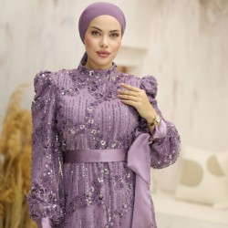 GÜLÇİÇEK BONCUKLU ABİYE LİLA