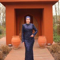 AMOUR FULL PAYET PÜSKÜL DETAYLI ABİYE-LACİVERT