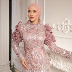 ELZEM KOL DETAYLI TESETTÜR ABİYE TOZ PEMBE