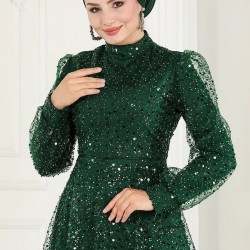 TESETTÜR PAYETLİ TÜL  ABİYE - YEŞİL
