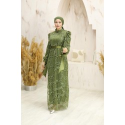 GÜLÇİÇEK BONCUKLU ABİYE - YEŞİL