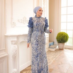 ELZEM KOL DETAYLI TESETTÜR ABİYE - LACİVERT