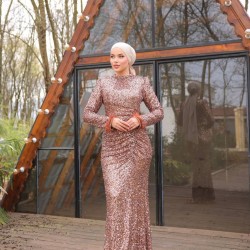 AMOUR FULL PAYET PÜSKÜL DETAYLI ABİYE - KAHVERENGİ